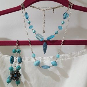 3pcs blue boho tribal bracelet and necklace set